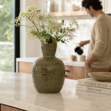 Ceramic Textured Salome Large Green Vase | Stoneware UK