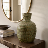 Ceramic Textured Salome Large Green Vase | Stoneware UK