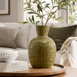 Ceramic Textured Salome Large Green Vase | Stoneware UK