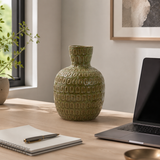 Ceramic Textured Salome Large Green Vase | Stoneware UK