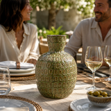 Ceramic Textured Salome Large Green Vase | Stoneware UK
