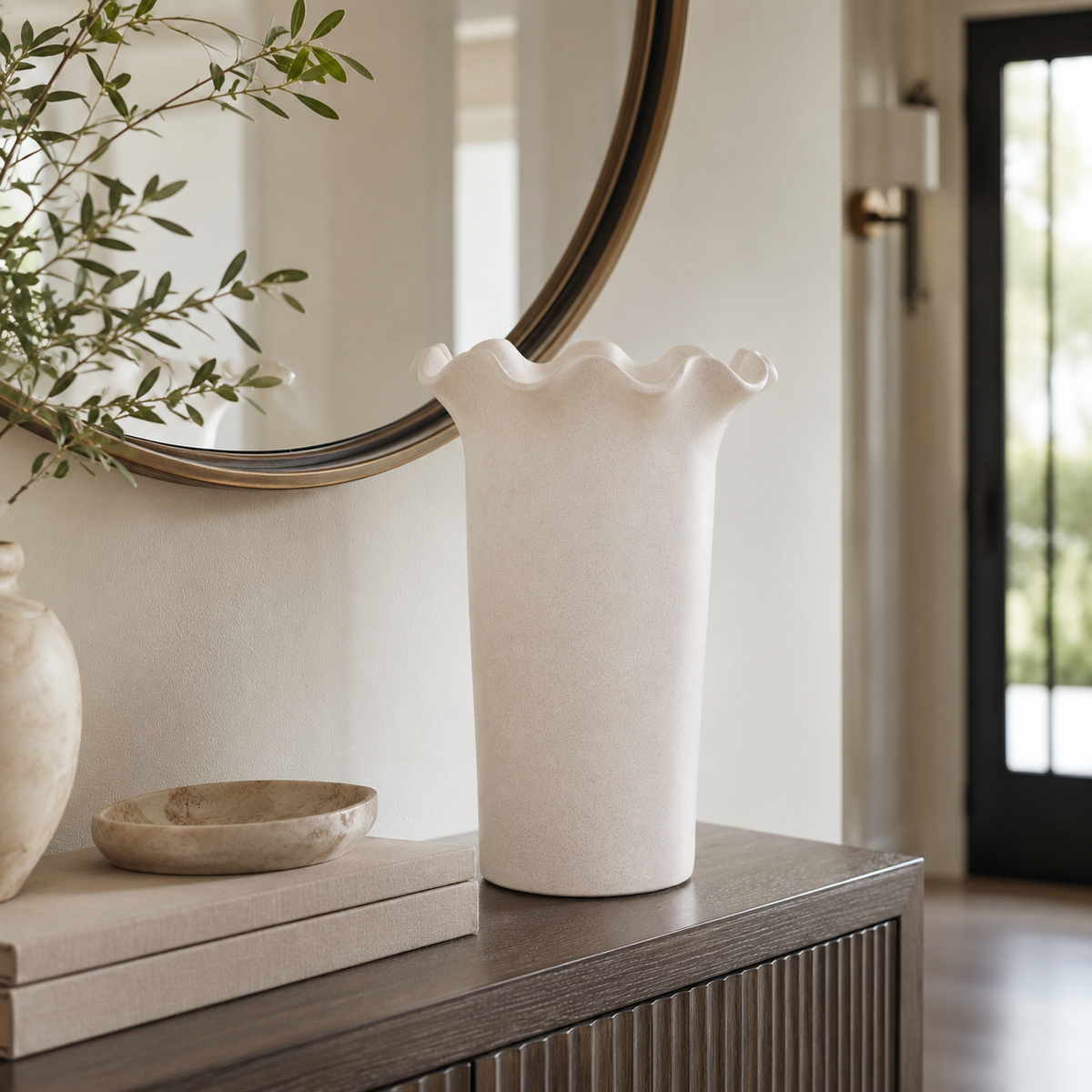 Stoneware Fluted Joyce Large Cream Vase | Floral Decor UK