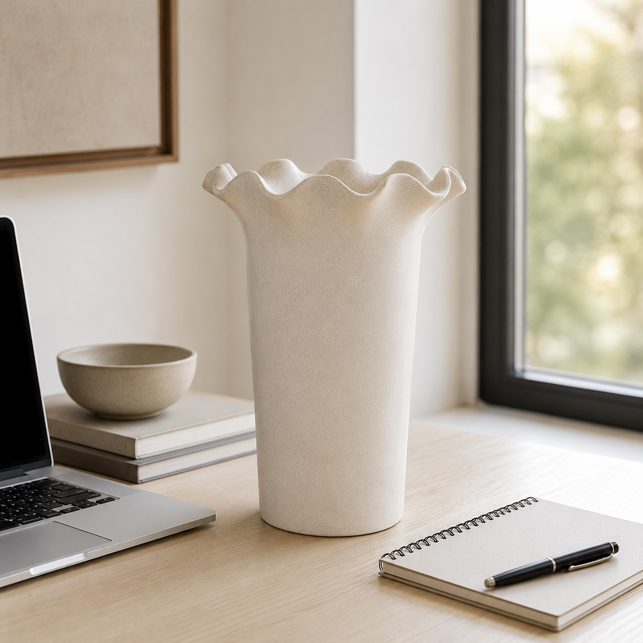 Stoneware Fluted Joyce Large Cream Vase | Floral Decor UK