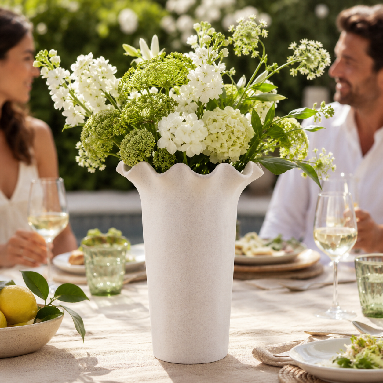 Stoneware Fluted Joyce Large Cream Vase | Floral Decor UK