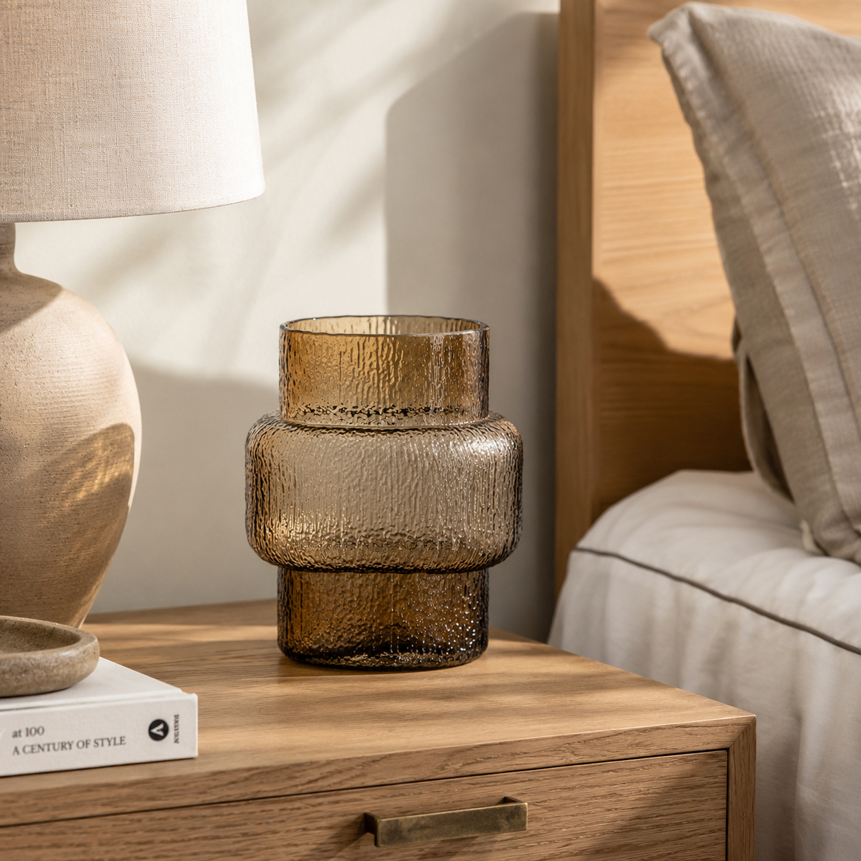 Textured Glass Joyce Large Brown Vase | Modern Decor UK