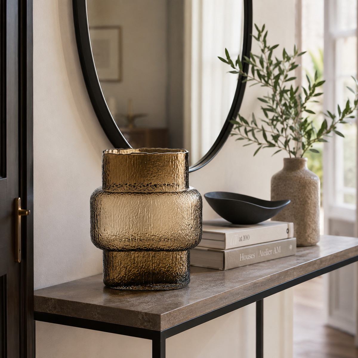 Textured Glass Joyce Large Brown Vase | Modern Decor UK