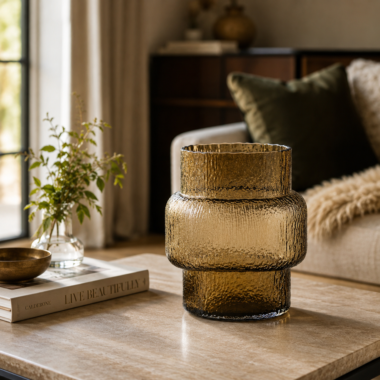 Textured Glass Joyce Large Brown Vase | Modern Decor UK