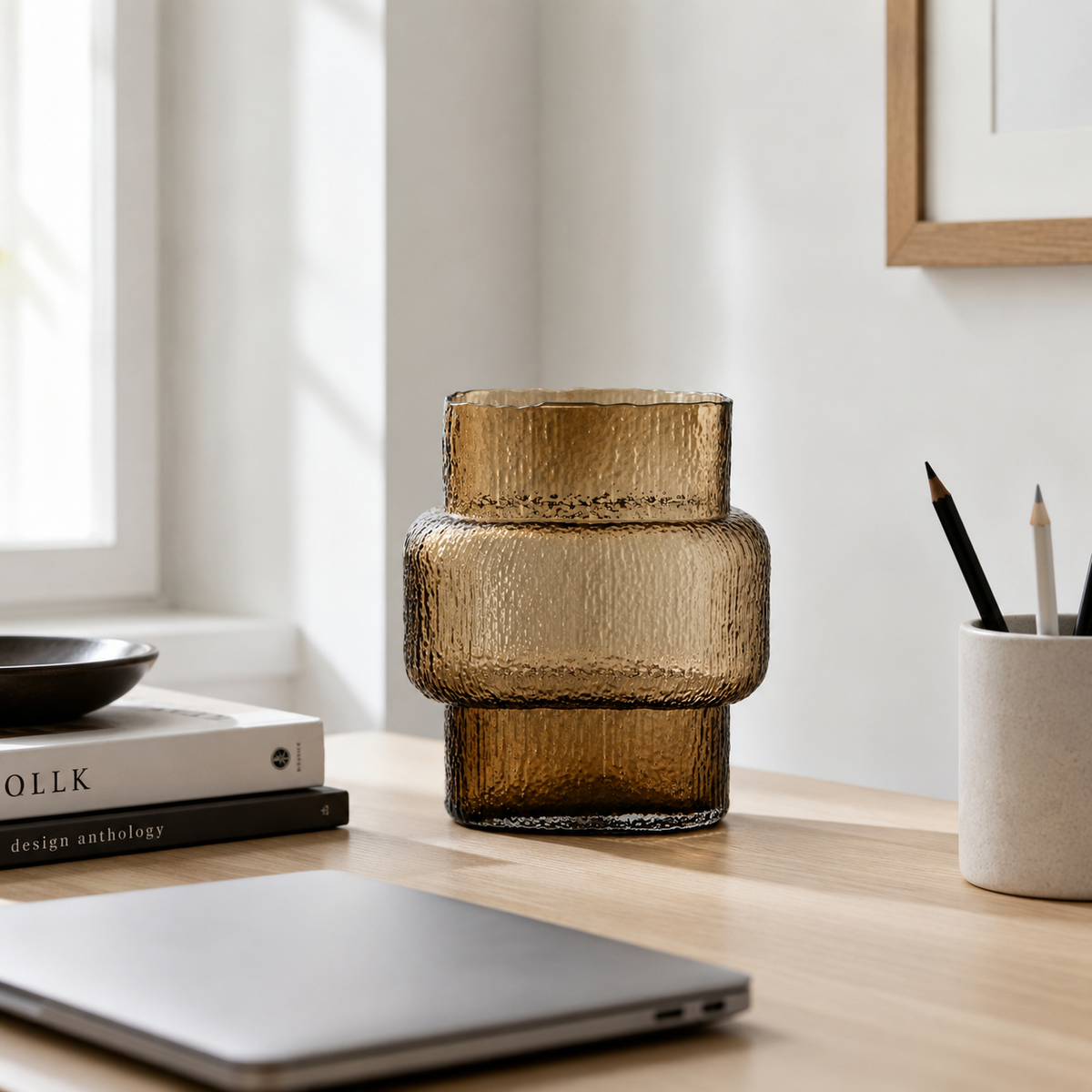 Textured Glass Joyce Large Brown Vase | Modern Decor UK