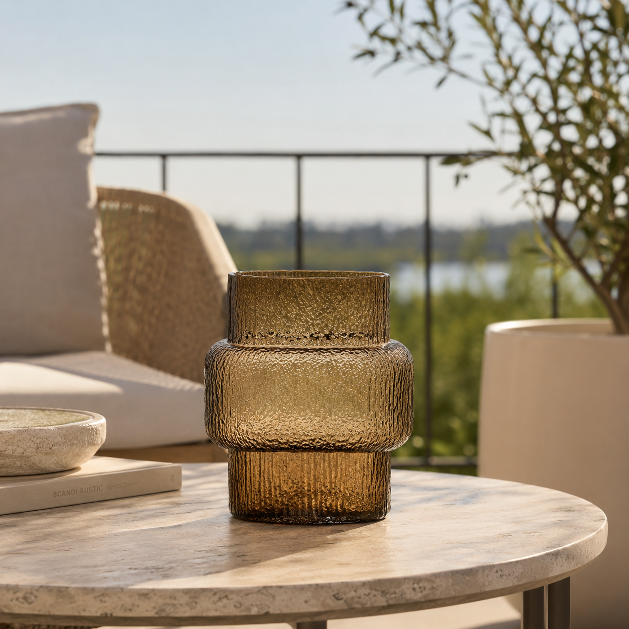 Textured Glass Joyce Large Brown Vase | Modern Decor UK