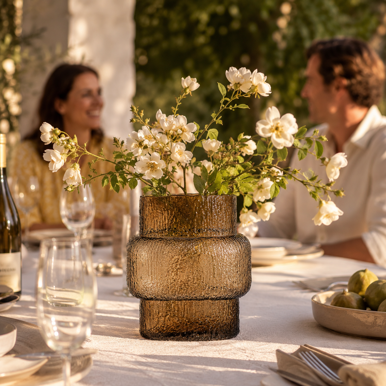 Textured Glass Joyce Large Brown Vase | Modern Decor UK