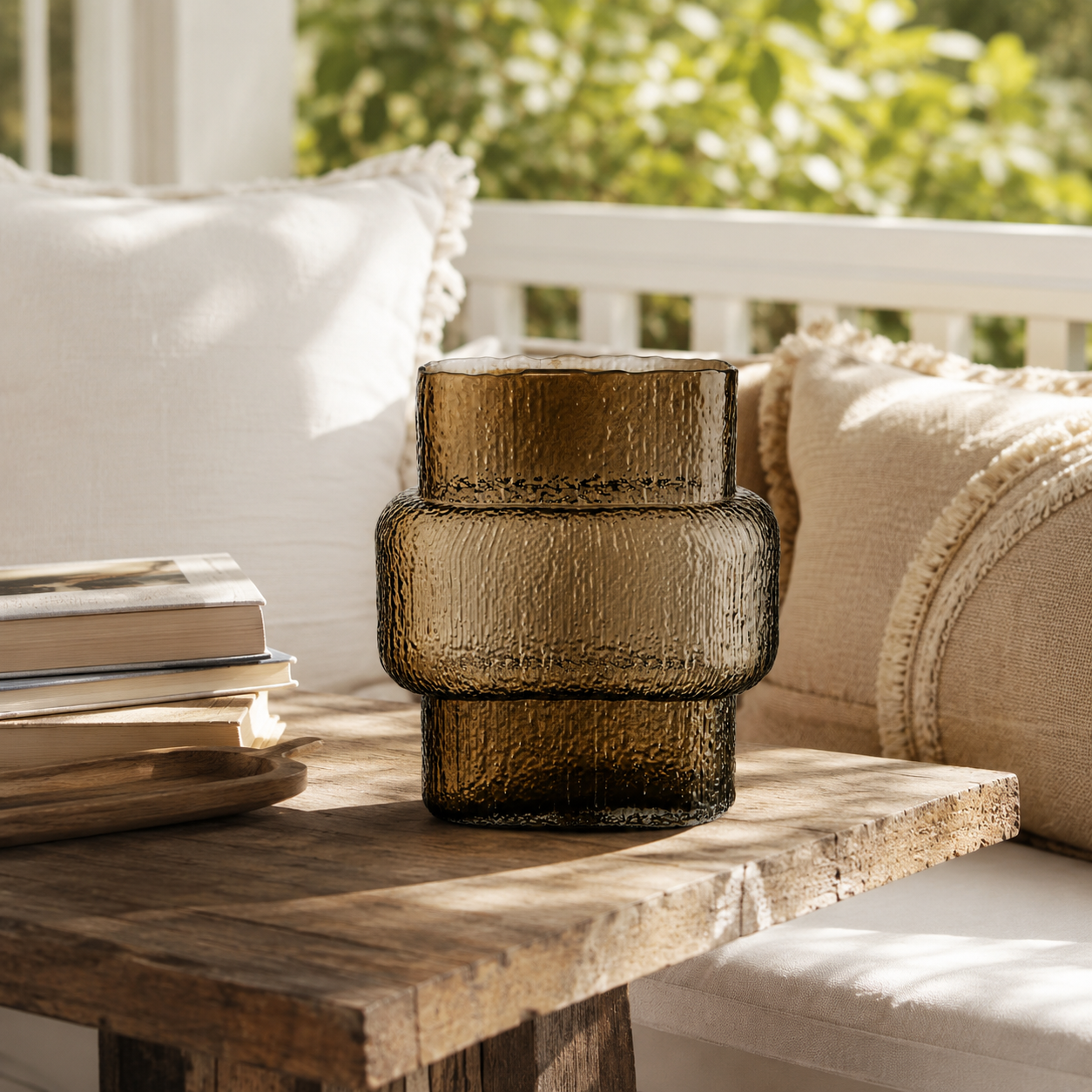 Textured Glass Joyce Large Brown Vase | Modern Decor UK