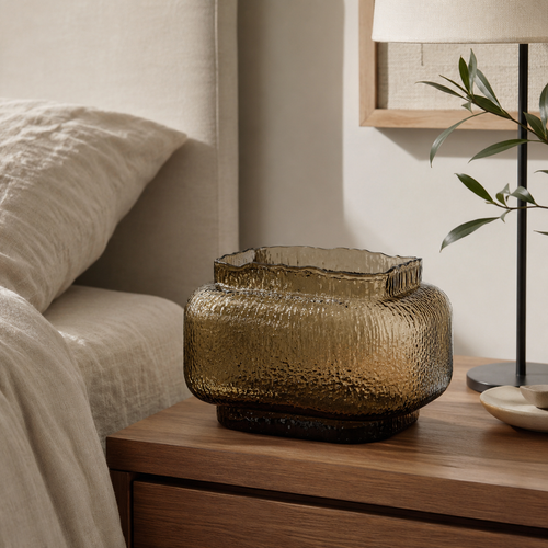 Textured Glass Joyce Small Brown Vase | Modern Decor UK