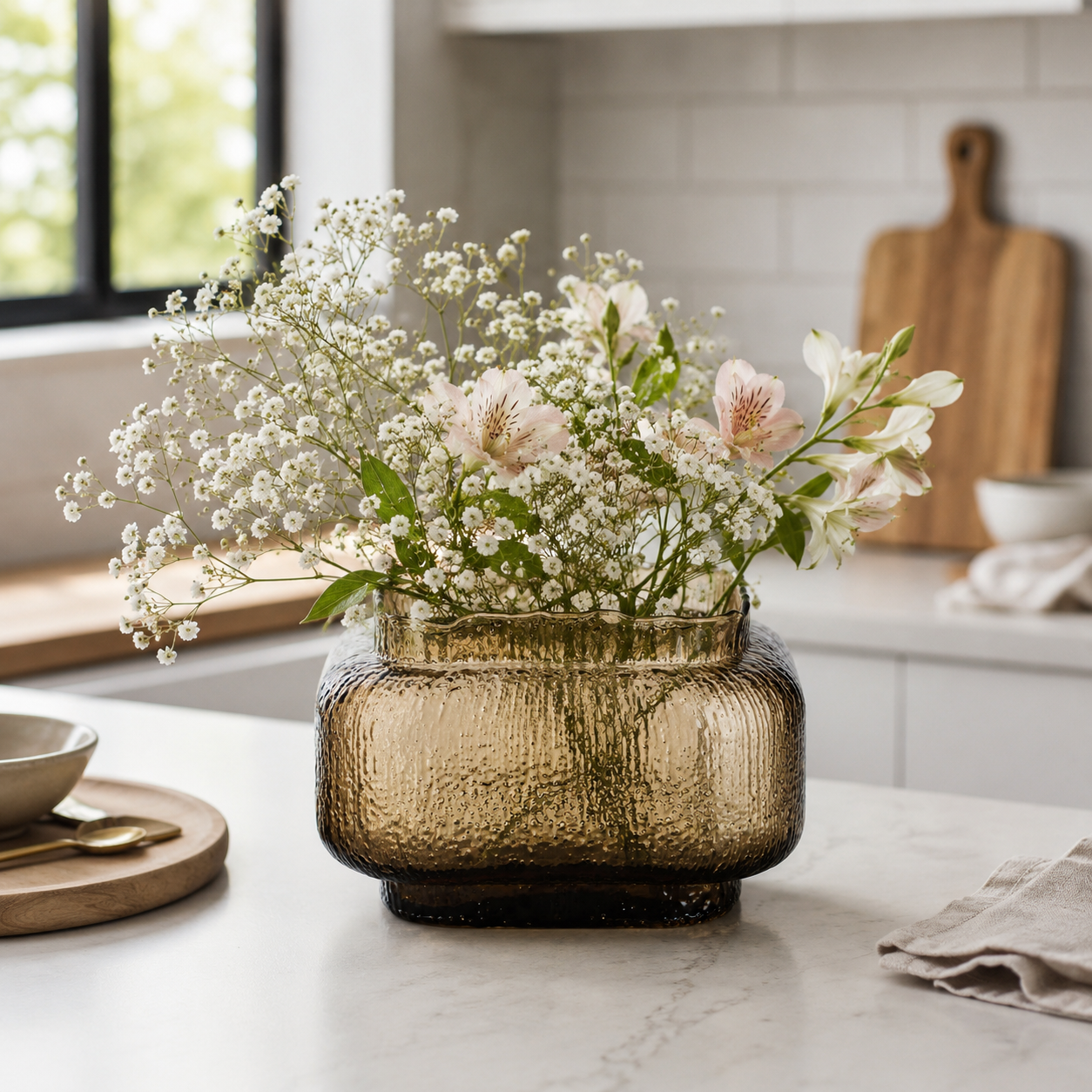 Textured Glass Joyce Small Brown Vase | Modern Decor UK