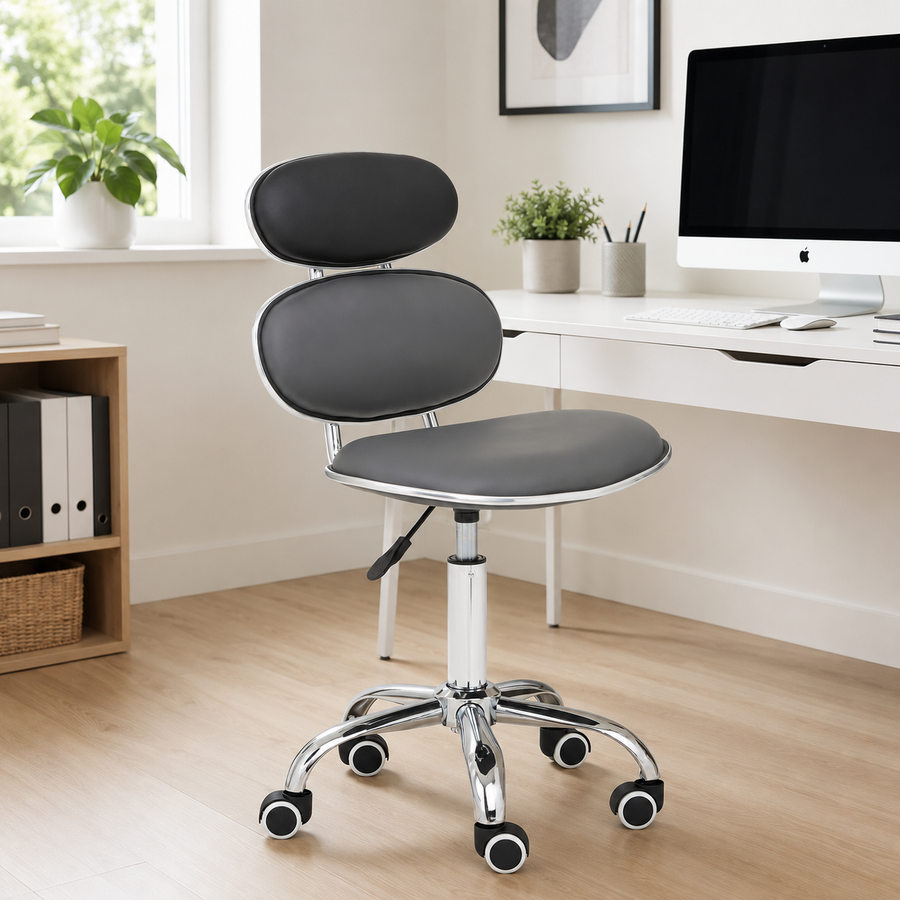 PU Leather Jaasiel Black Home Office Chair | Swivel Castors UK