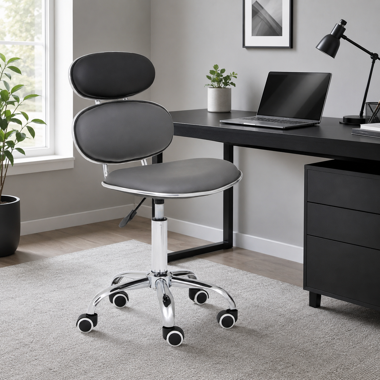 PU Leather Jaasiel Black Home Office Chair | Swivel Castors UK