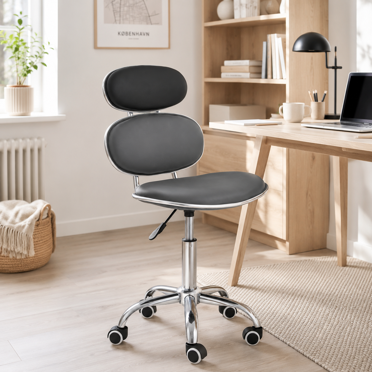 PU Leather Jaasiel Black Home Office Chair | Swivel Castors UK