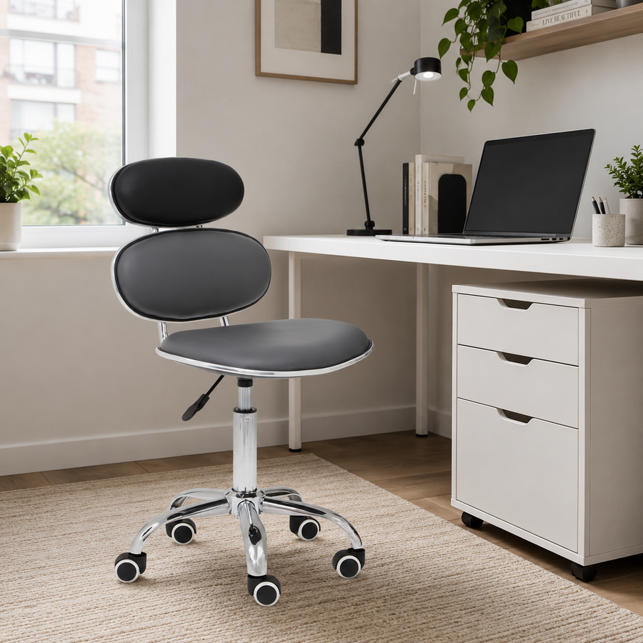 PU Leather Jaasiel Black Home Office Chair | Swivel Castors UK