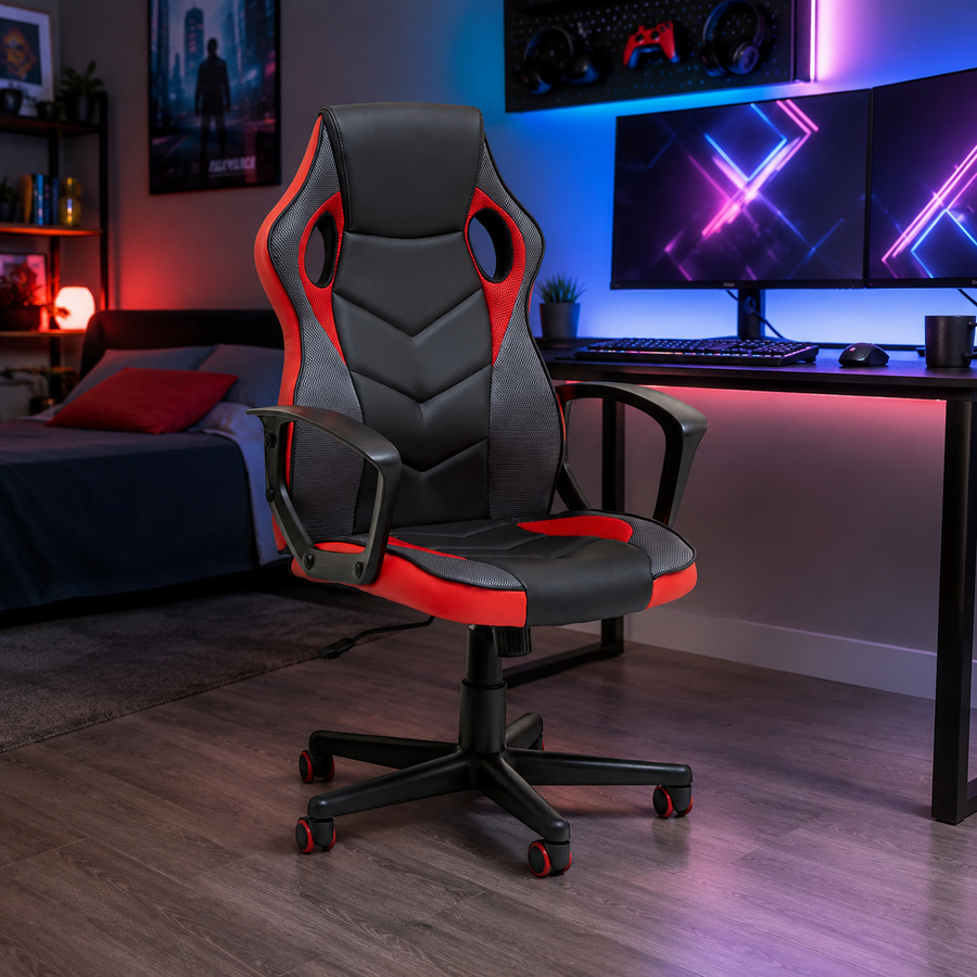 PU Leather Bradley Black & Red Gaming Office Chair | Adjustable UK
