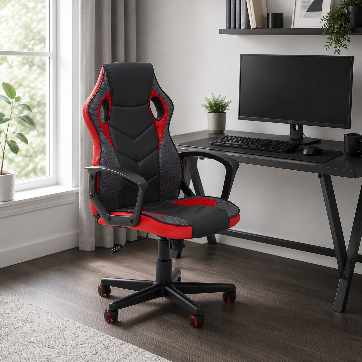 PU Leather Bradley Black & Red Gaming Office Chair | Adjustable UK