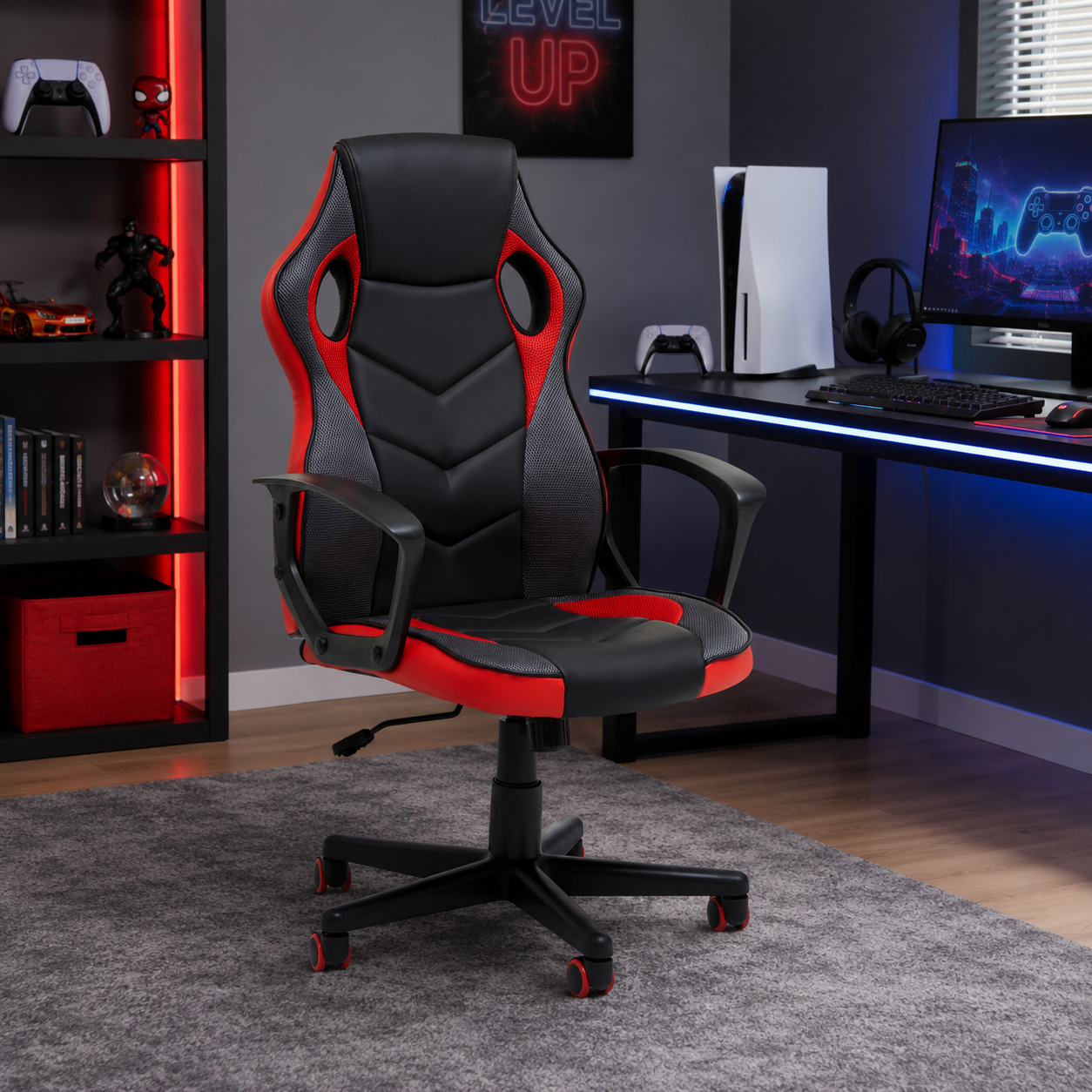 PU Leather Bradley Black & Red Gaming Office Chair | Adjustable UK