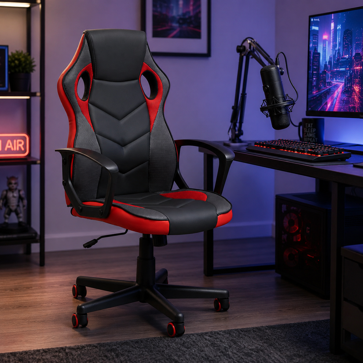 PU Leather Bradley Black & Red Gaming Office Chair | Adjustable UK