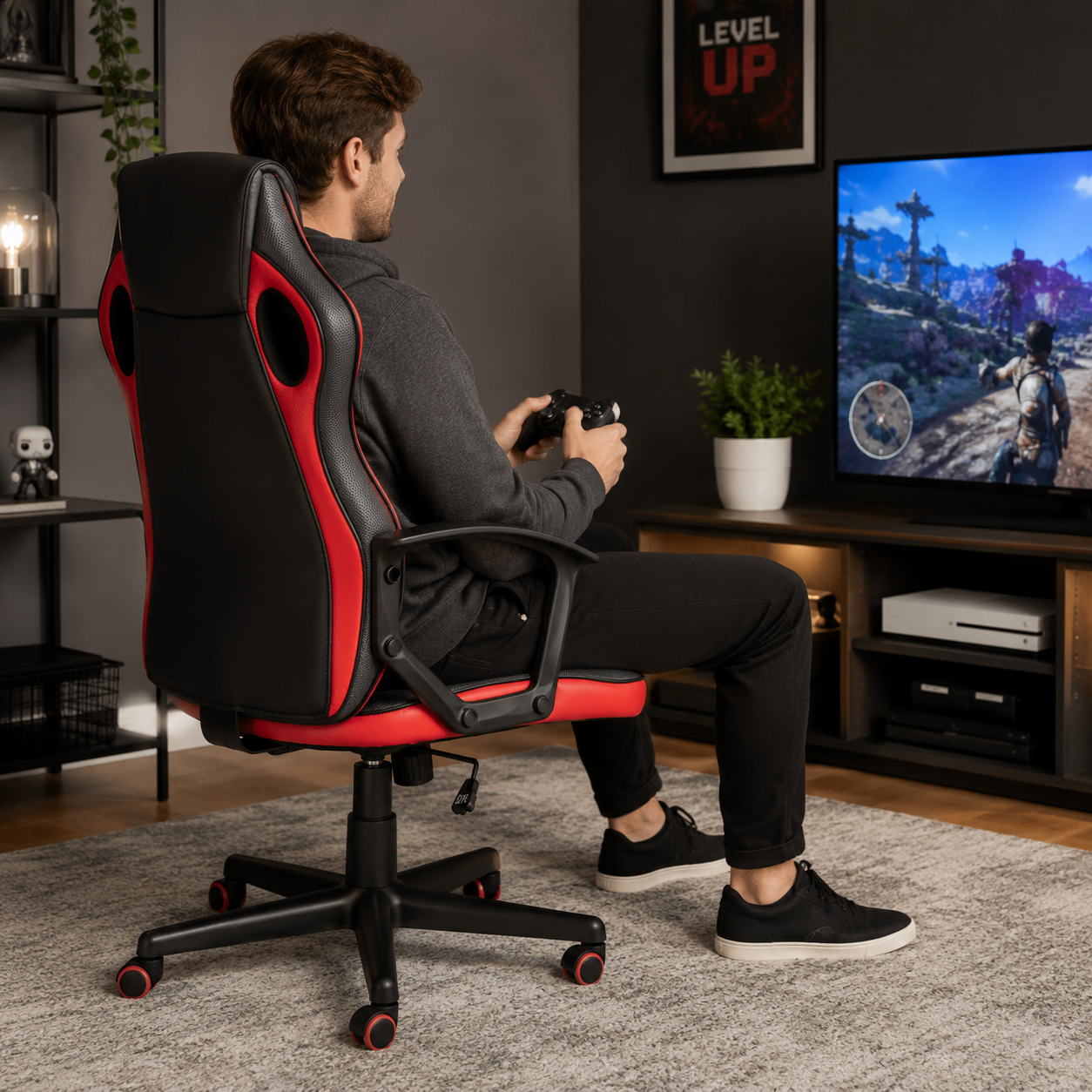 PU Leather Bradley Black & Red Gaming Office Chair | Adjustable UK