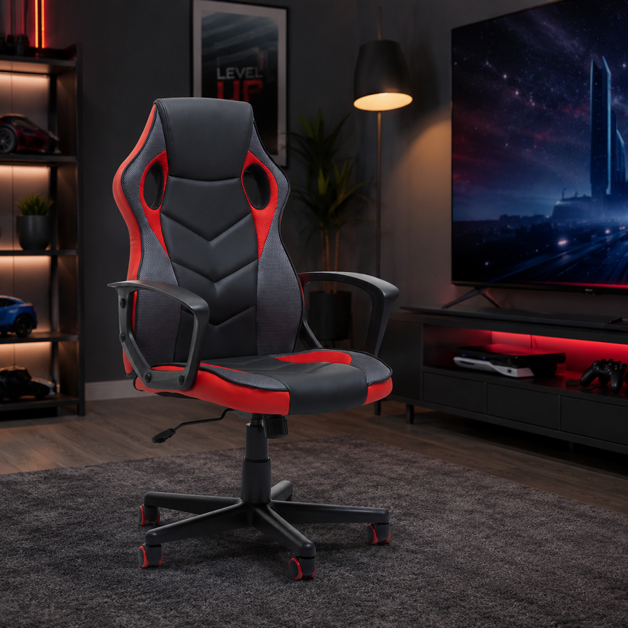 PU Leather Bradley Black & Red Gaming Office Chair | Adjustable UK