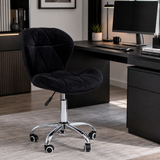 Velvet Quilted Black Home Office Chair | Chrome Base UK