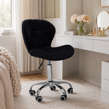 Velvet Quilted Black Home Office Chair | Chrome Base UK