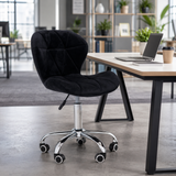 Velvet Quilted Black Home Office Chair | Chrome Base UK