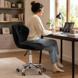 Velvet Quilted Black Home Office Chair | Chrome Base UK