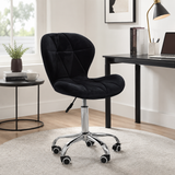 Velvet Quilted Black Home Office Chair | Chrome Base UK