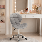 Velvet Quilted Kayla Grey Home Office Chair | Chrome Base UK