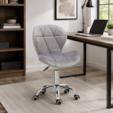 Velvet Quilted Kayla Grey Home Office Chair | Chrome Base UK
