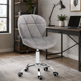 Velvet Quilted Kayla Grey Home Office Chair | Chrome Base UK