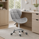 Velvet Quilted Kayla Grey Home Office Chair | Chrome Base UK