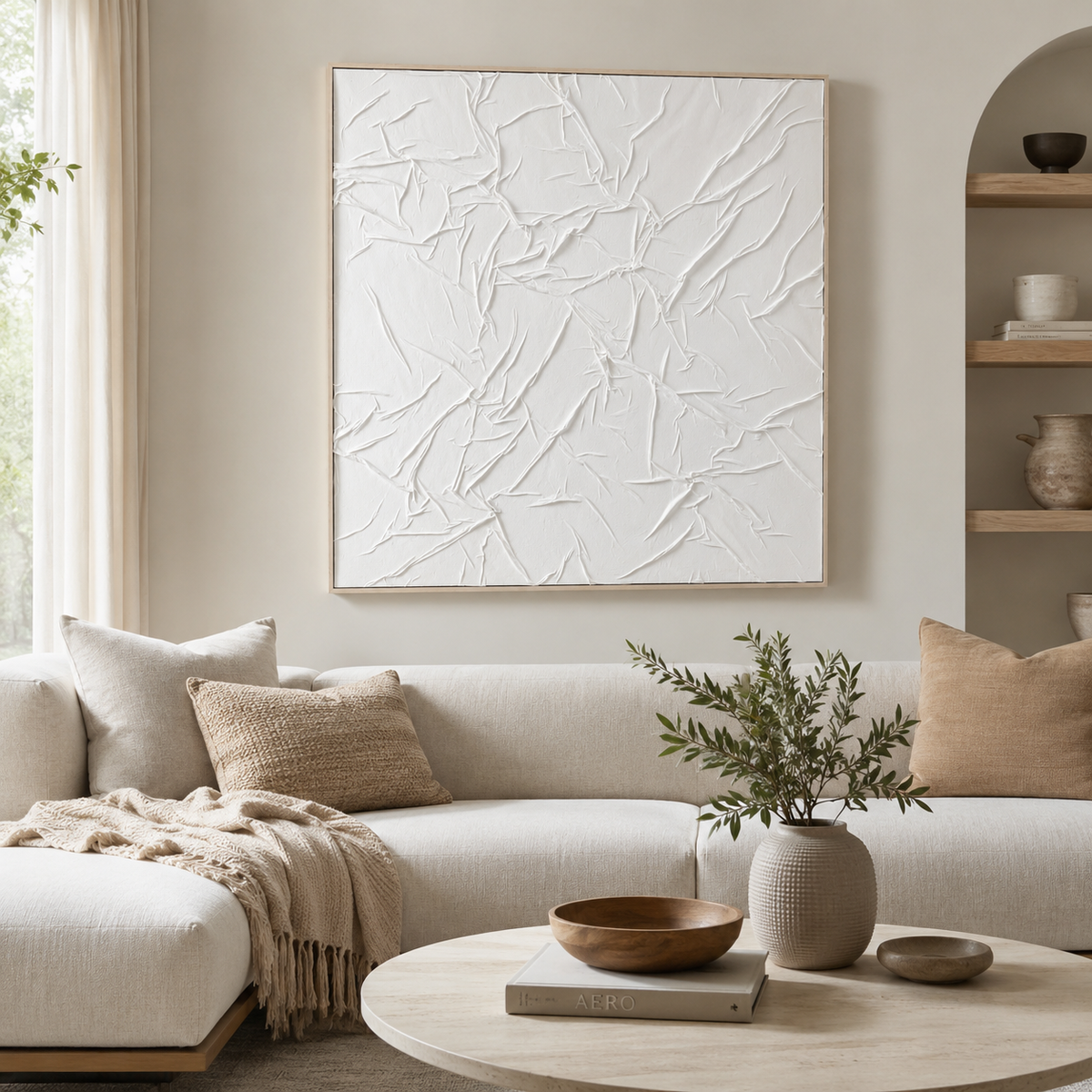 Fabric Sculptural White Hand-Painted Wall Art | Textured UK