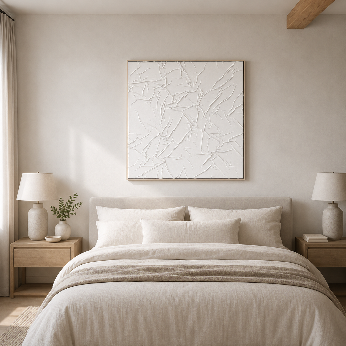 Fabric Sculptural White Hand-Painted Wall Art | Textured UK