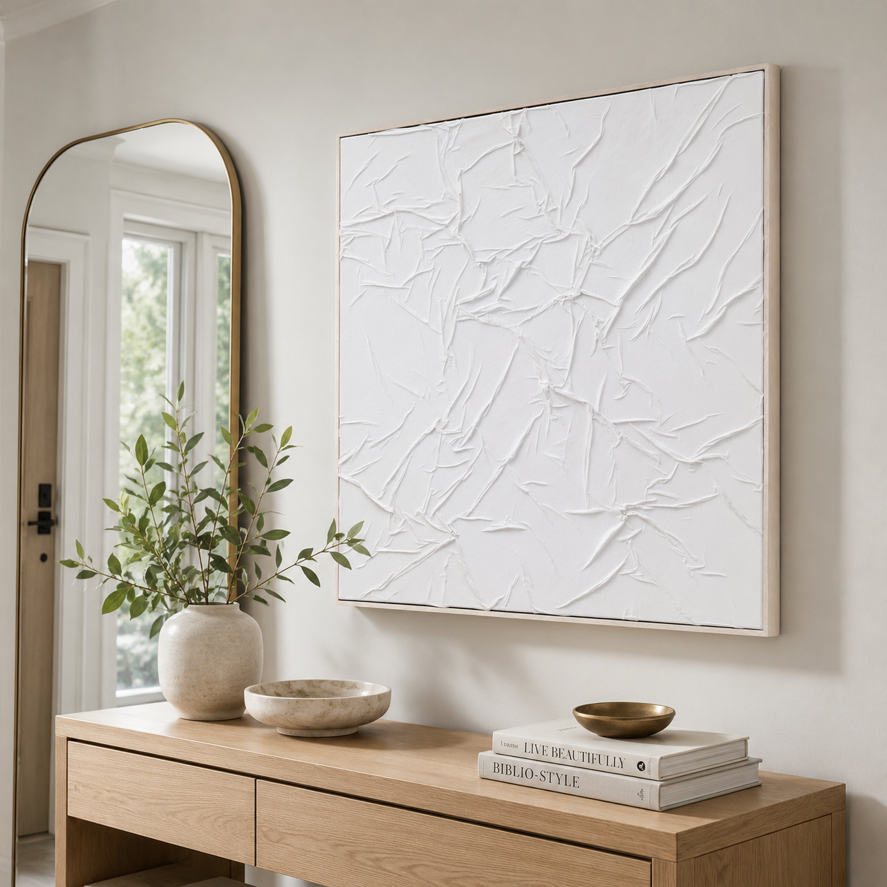Fabric Sculptural White Hand-Painted Wall Art | Textured UK
