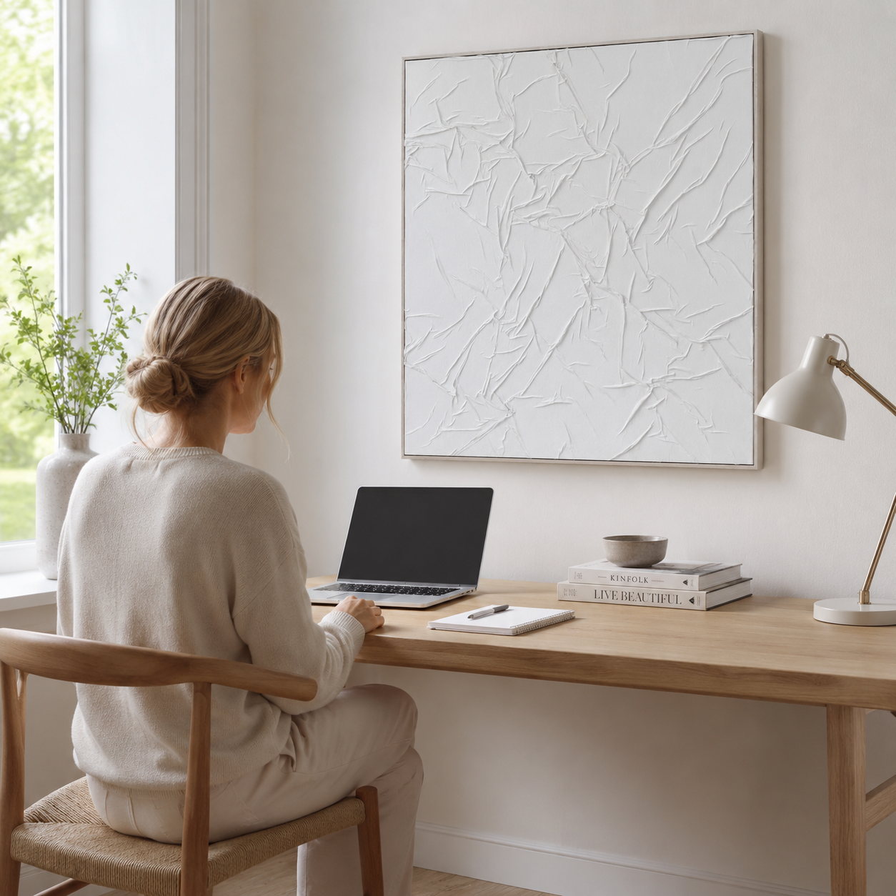 Fabric Sculptural White Hand-Painted Wall Art | Textured UK