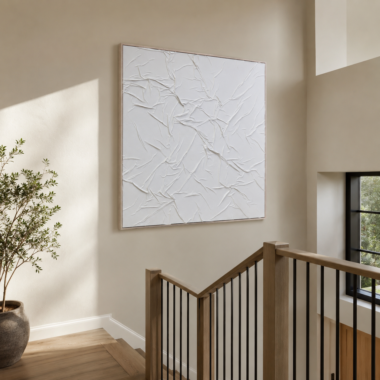 Fabric Sculptural White Hand-Painted Wall Art | Textured UK