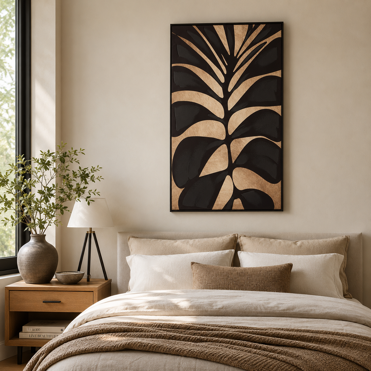 Canvas Gold Leaf Design Black Wall Art | Pine Frame UK