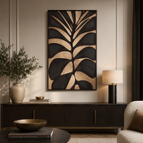 Canvas Gold Leaf Design Black Wall Art | Pine Frame UK