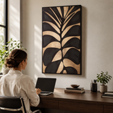 Canvas Gold Leaf Design Black Wall Art | Pine Frame UK