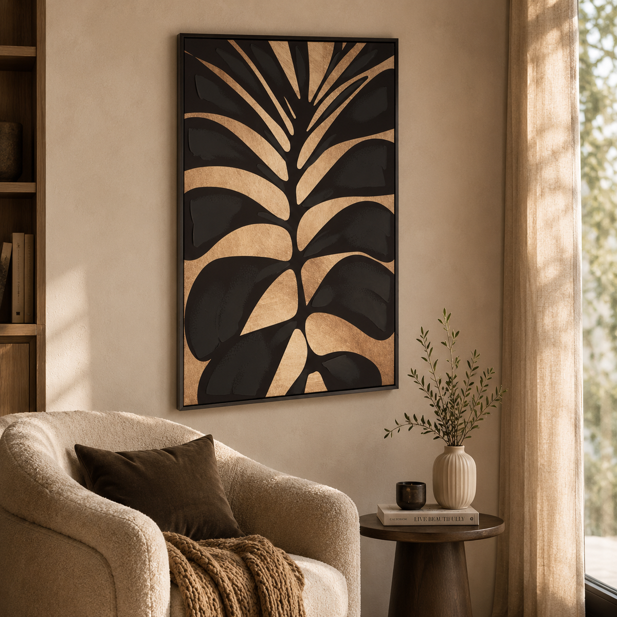 Canvas Gold Leaf Design Black Wall Art | Pine Frame UK