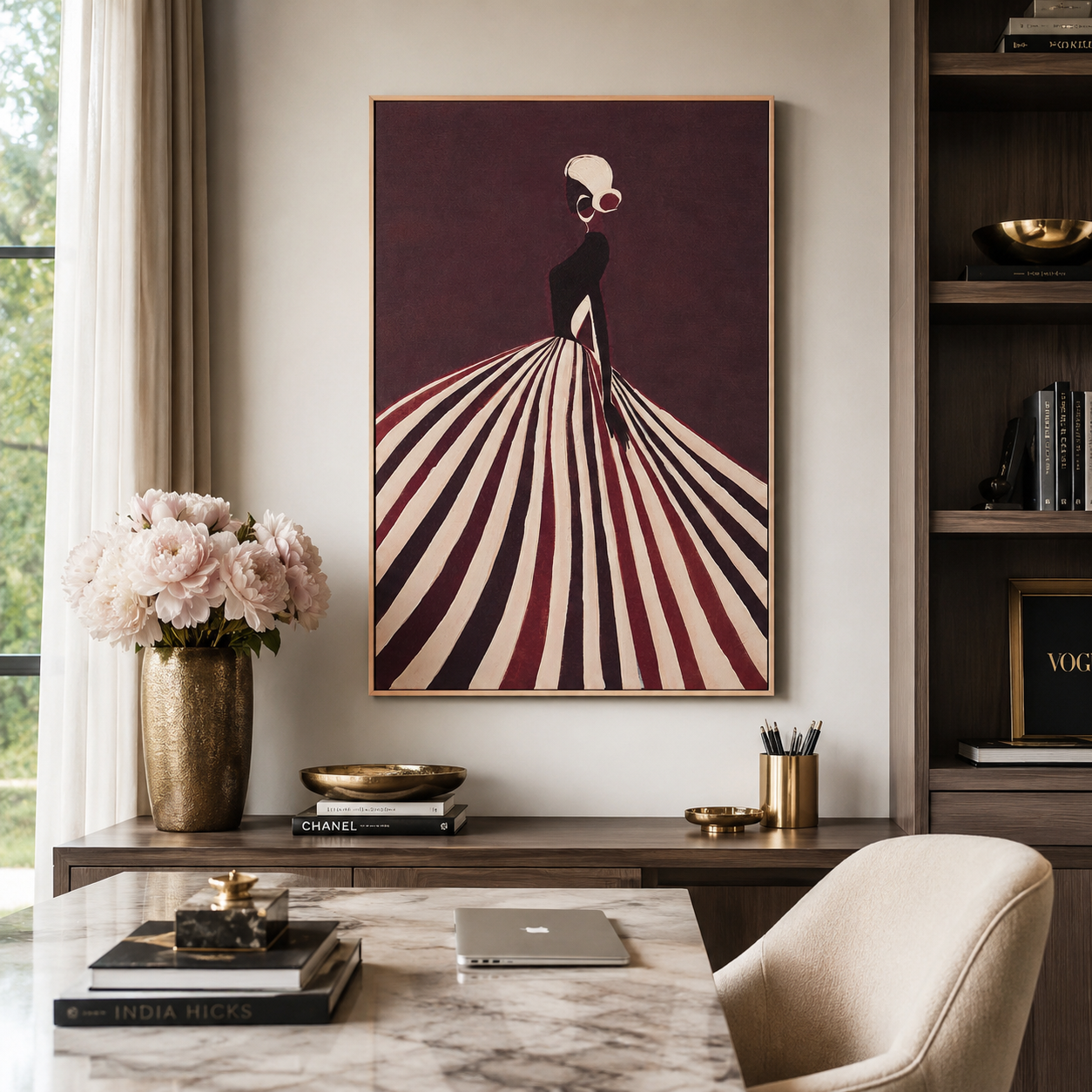 Canvas Hand-Painted Woman Silhouette Wall Art | Striped Dress UK
