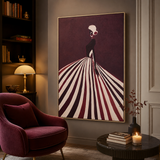 Canvas Hand-Painted Woman Silhouette Wall Art | Striped Dress UK