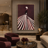 Canvas Hand-Painted Woman Silhouette Wall Art | Striped Dress UK