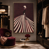 Canvas Hand-Painted Woman Silhouette Wall Art | Striped Dress UK