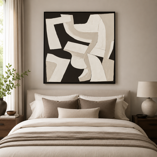 Canvas Textured Off-White Abstract Wall Art | Pine Frame UK